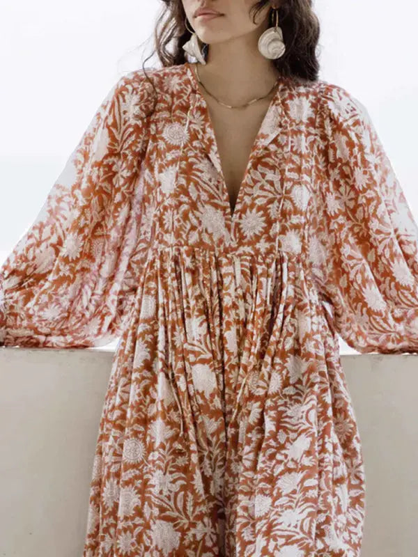 Floral Fashion Loose Long Sleeve Dress kakaclo