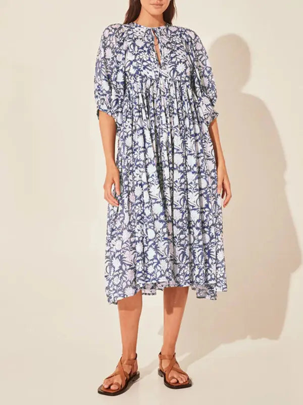 Floral Fashion Loose Long Sleeve Dress kakaclo