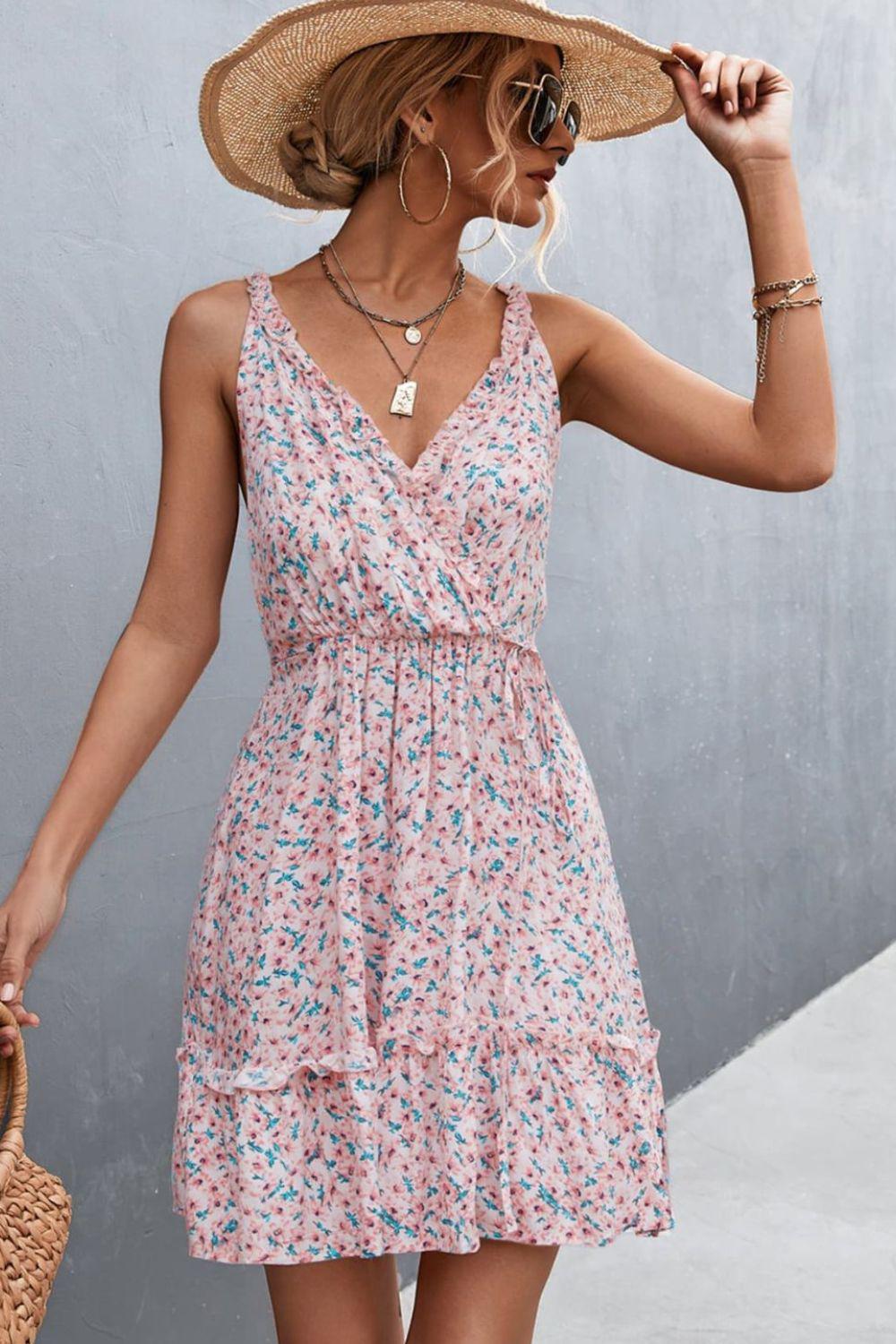 Floral Frill Trim Sleeveless Mini Dress BLUE ZONE PLANET