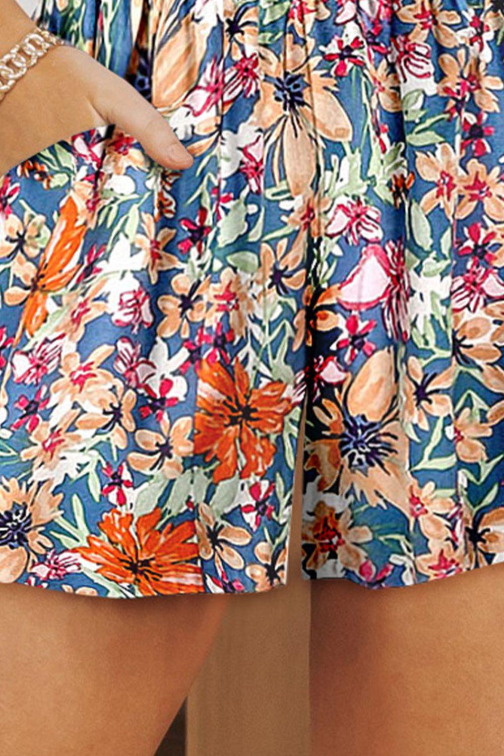 Floral High Waist Shorts with Pockets BLUE ZONE PLANET