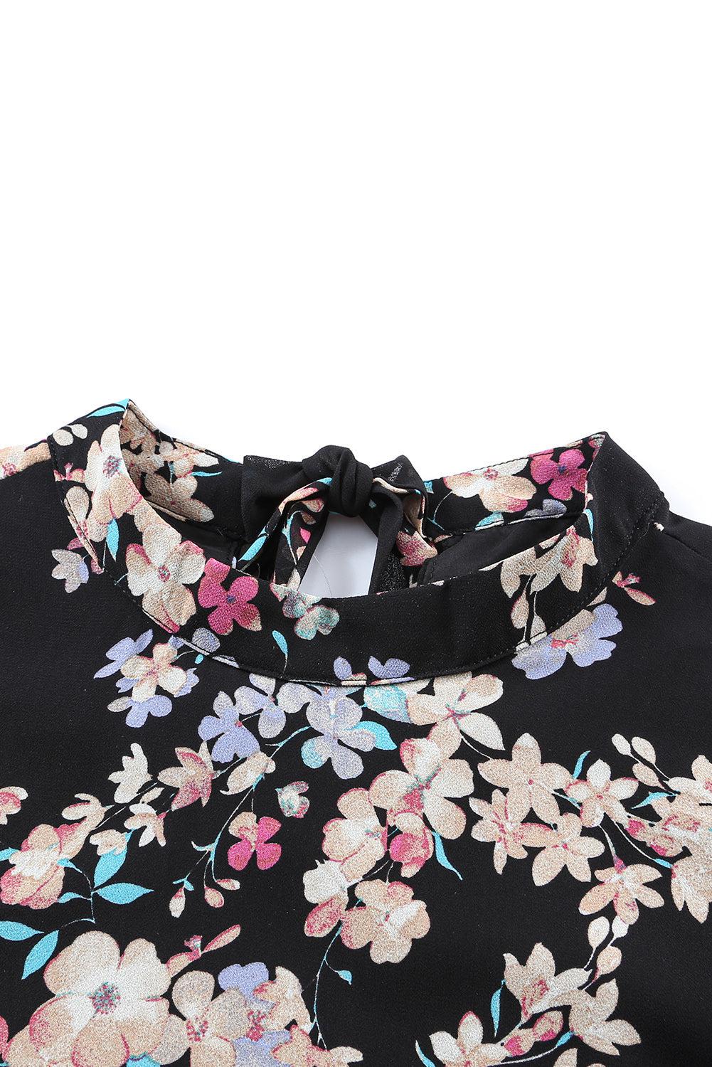 Floral Mock Neck Lace Short Sleeve Top BLUE ZONE PLANET