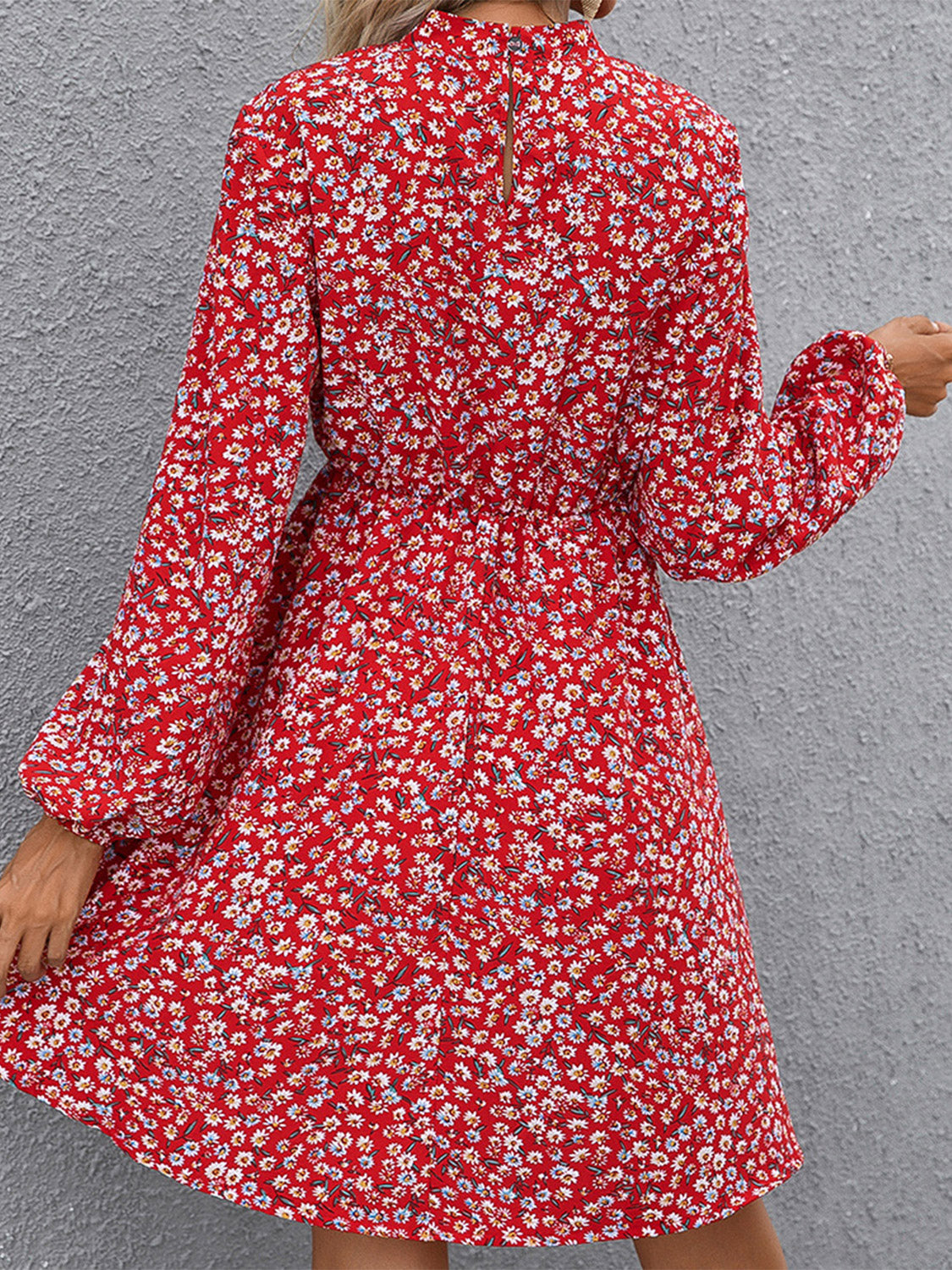 Floral Mock Neck Long Sleeve Dress BLUE ZONE PLANET