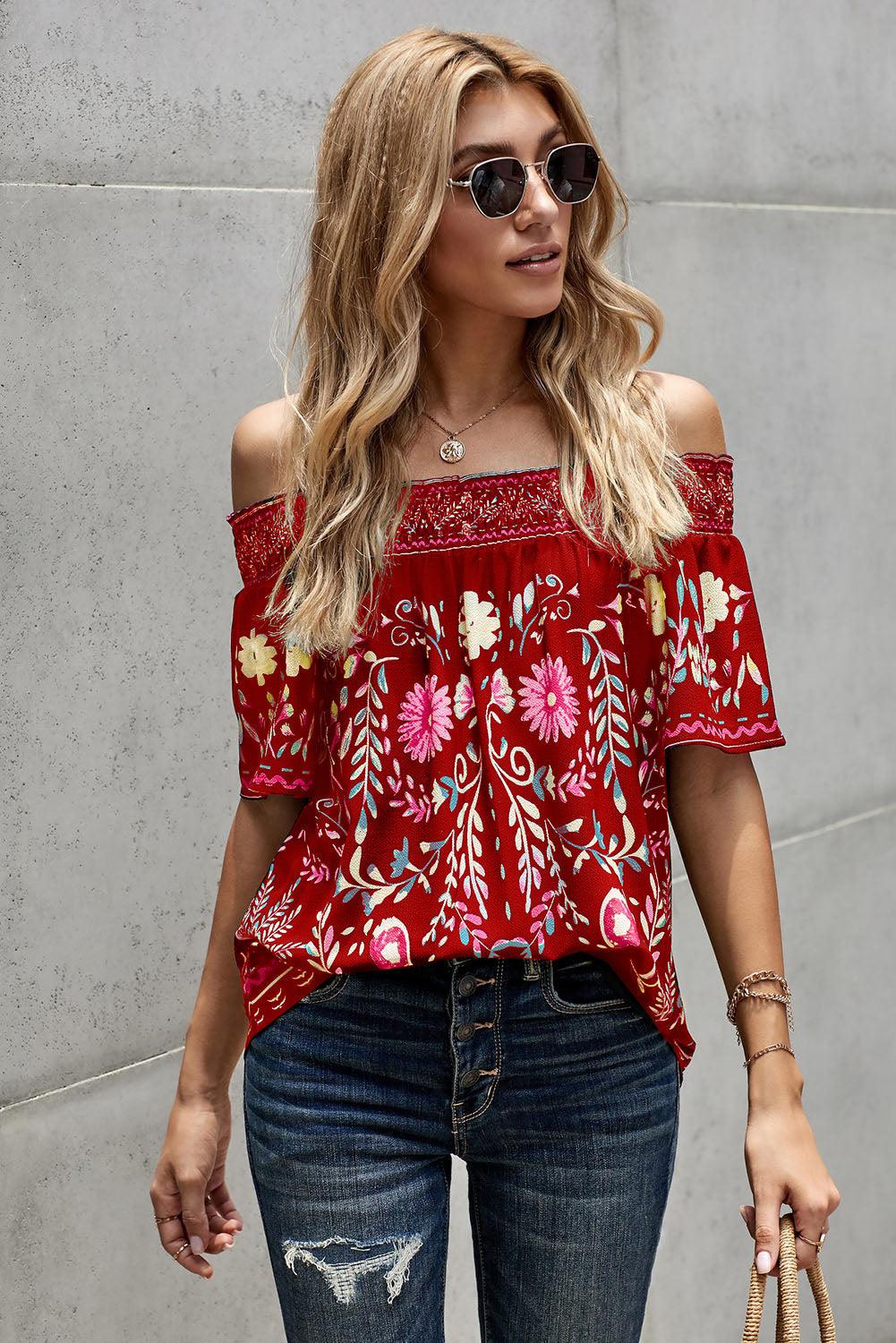 Floral Off-Shoulder Blouse BLUE ZONE PLANET