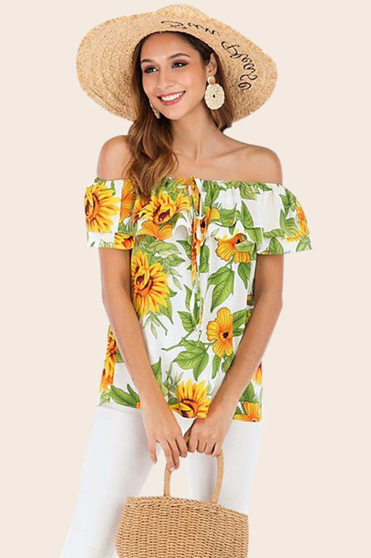 Floral Off-Shoulder Layered Blouse BLUE ZONE PLANET