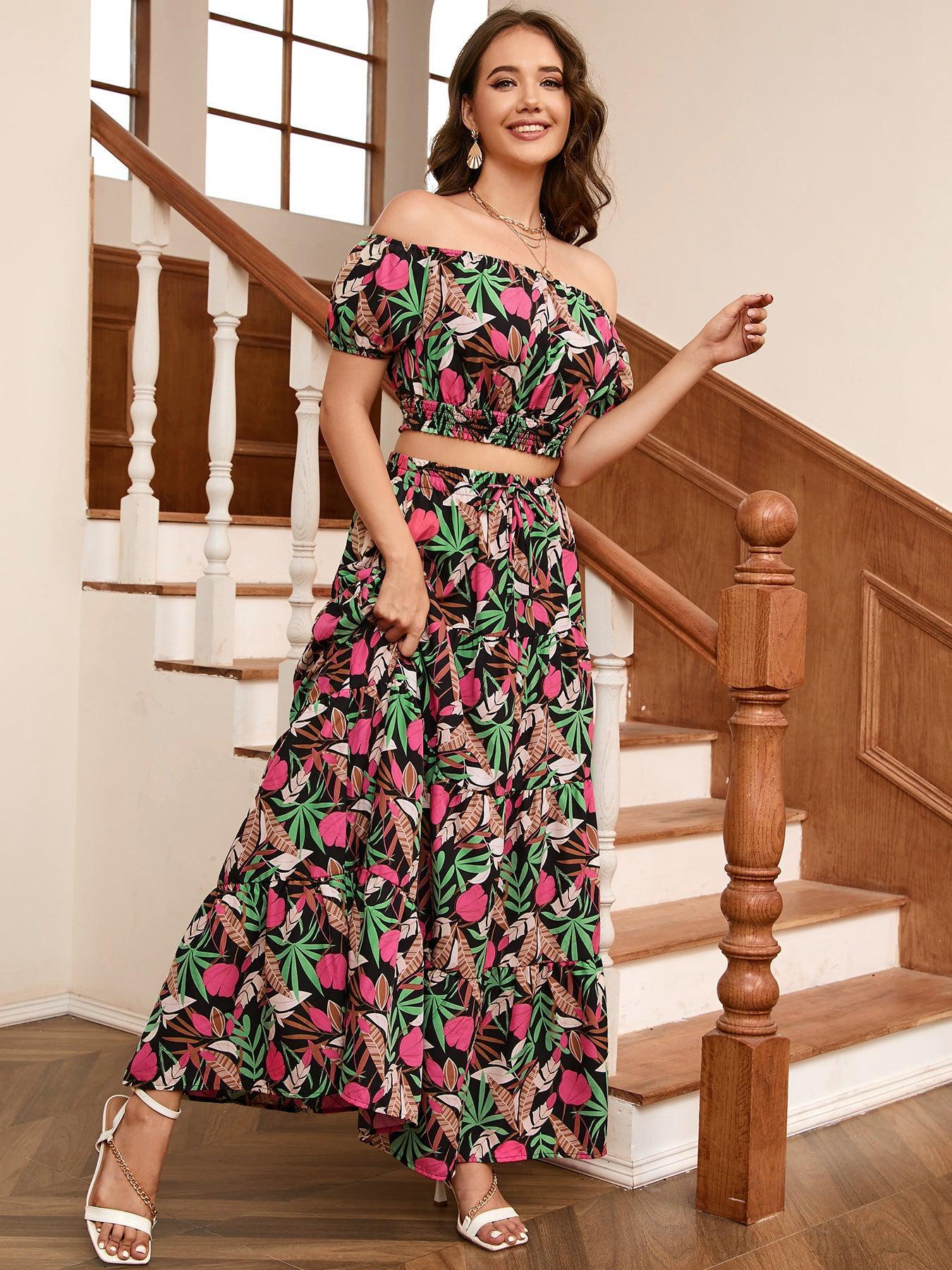 Floral Off-Shoulder Top and Maxi Skirt Set BLUE ZONE PLANET
