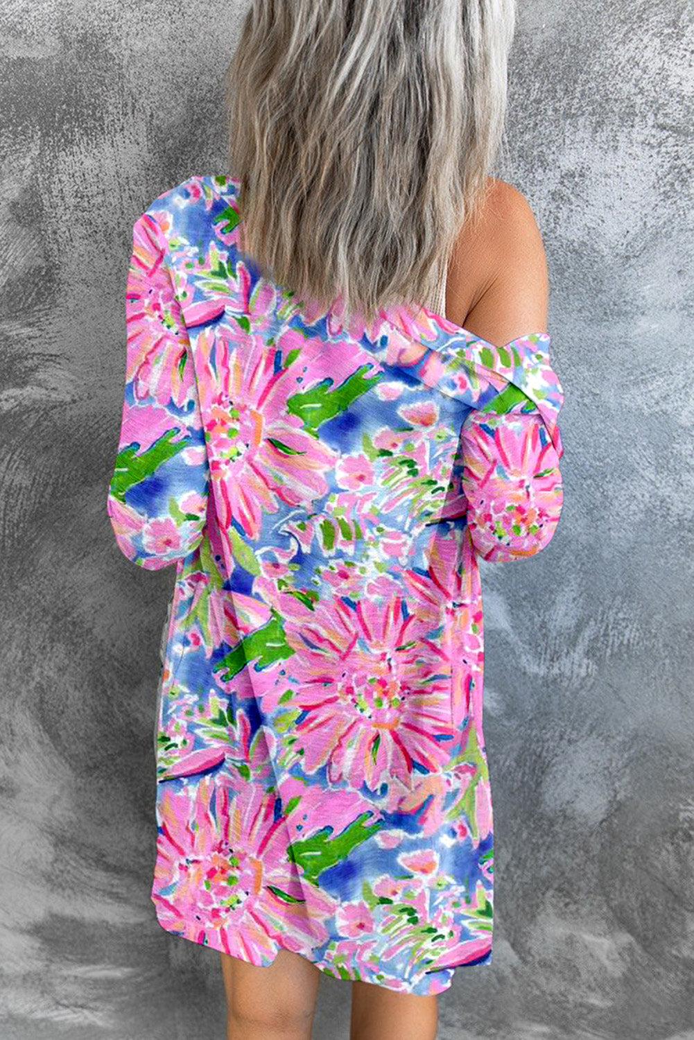 Floral Open Front Long Sleeve Cardigan BLUE ZONE PLANET