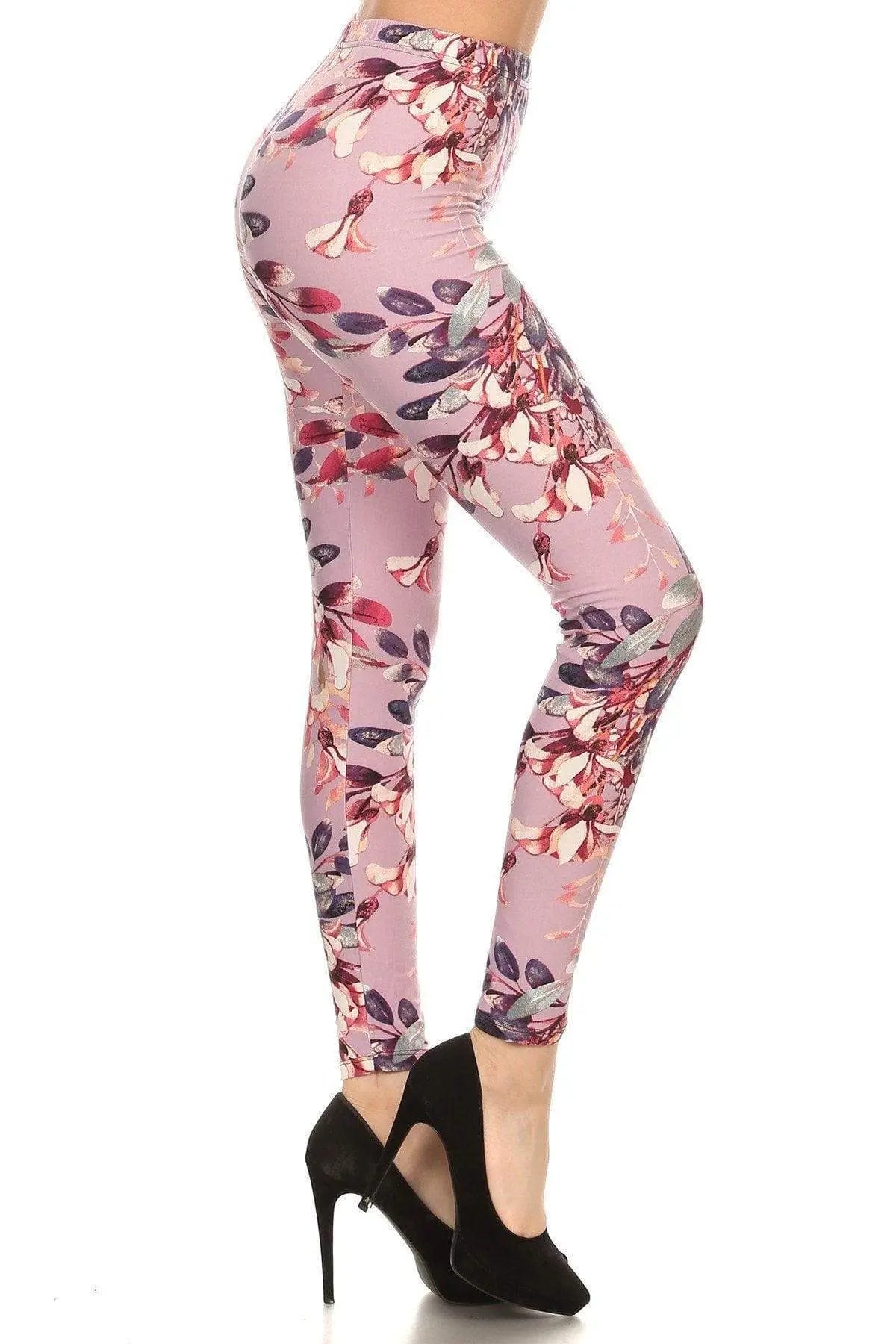 Floral Printed High-Waisted Knit Leggings In Skinny Fit With Elastic Waistband Blue Zone Planet