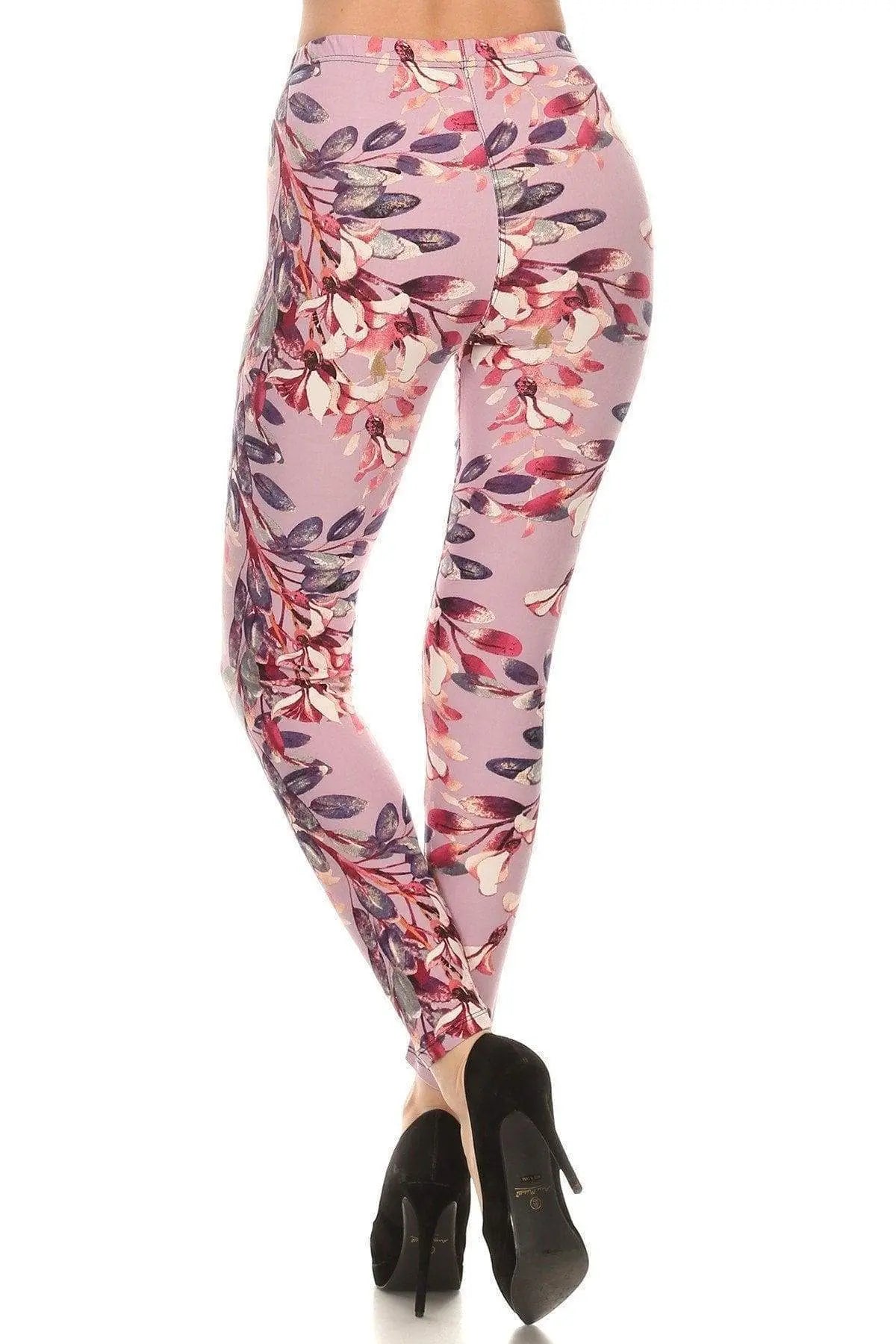 Floral Printed High-Waisted Knit Leggings In Skinny Fit With Elastic Waistband Blue Zone Planet