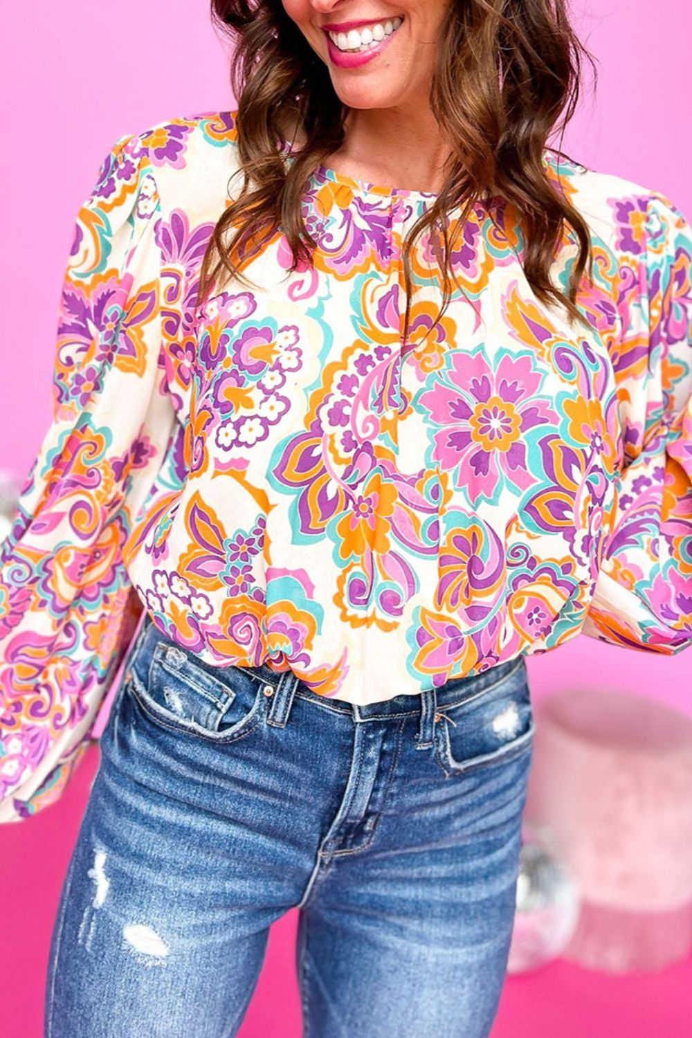 Floral Round Neck Blouse BLUE ZONE PLANET