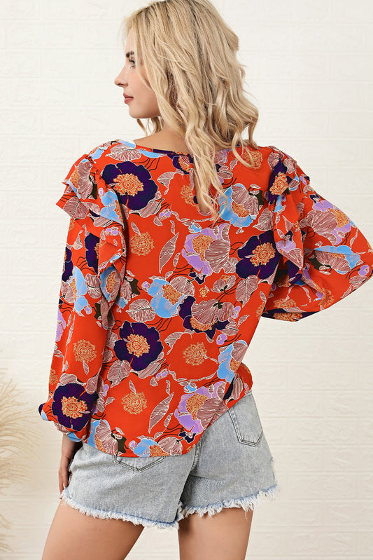 Floral Round Neck Ruffled Blouse BLUE ZONE PLANET