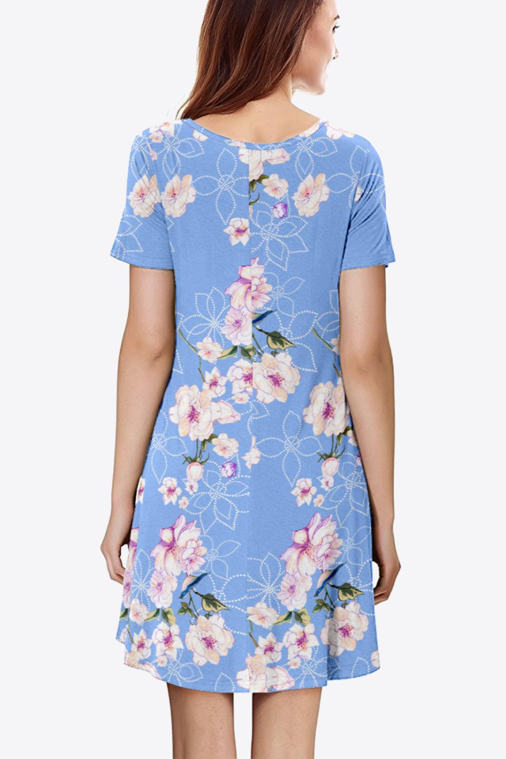 Floral Round Neck Short Sleeve Dress BLUE ZONE PLANET