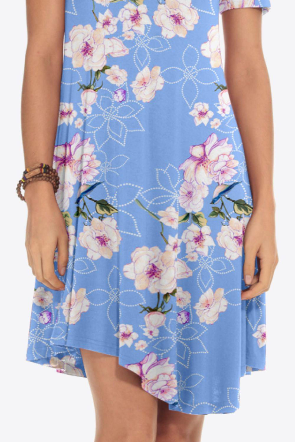 Floral Round Neck Short Sleeve Dress BLUE ZONE PLANET