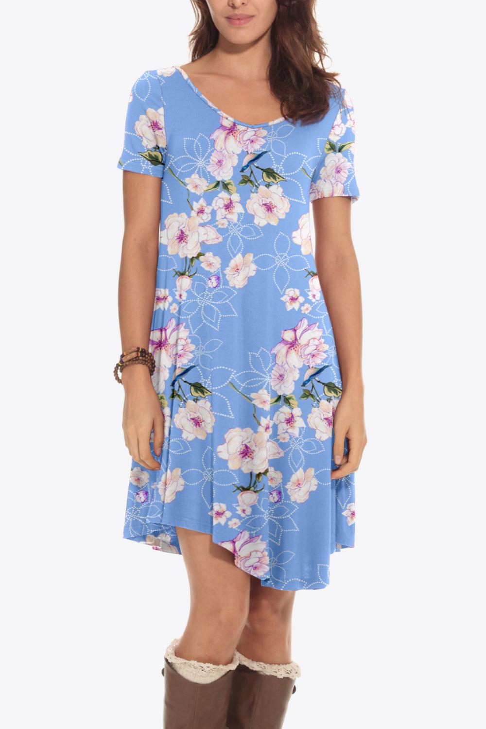 Floral Round Neck Short Sleeve Dress BLUE ZONE PLANET