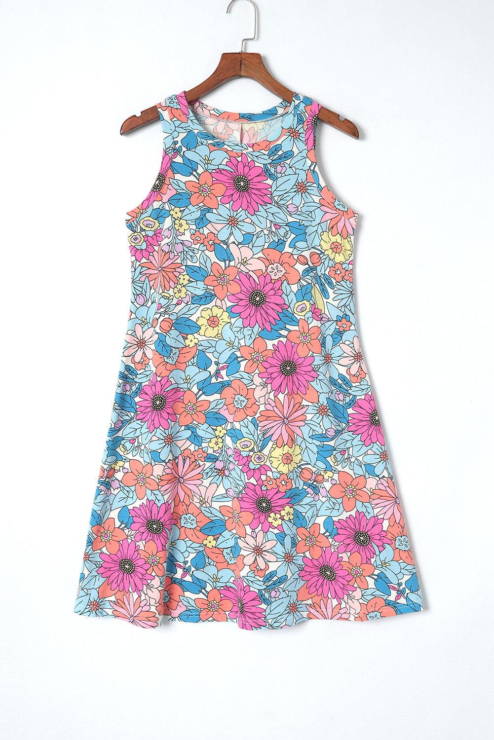 Floral Round Neck Sleeveless Dress BLUE ZONE PLANET