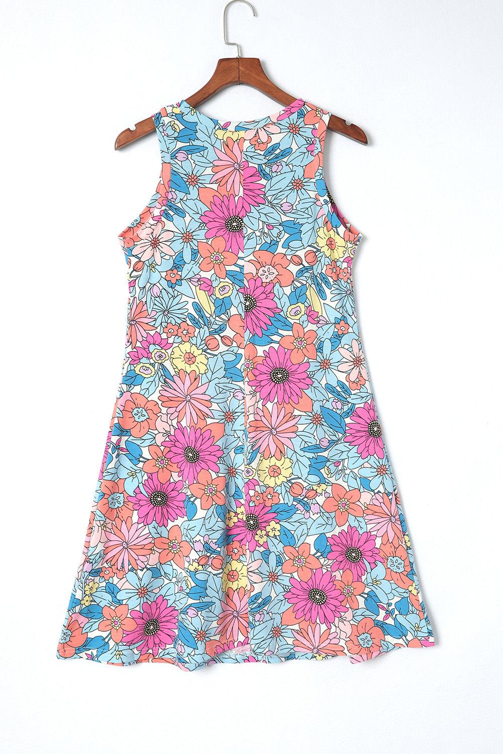 Floral Round Neck Sleeveless Dress BLUE ZONE PLANET