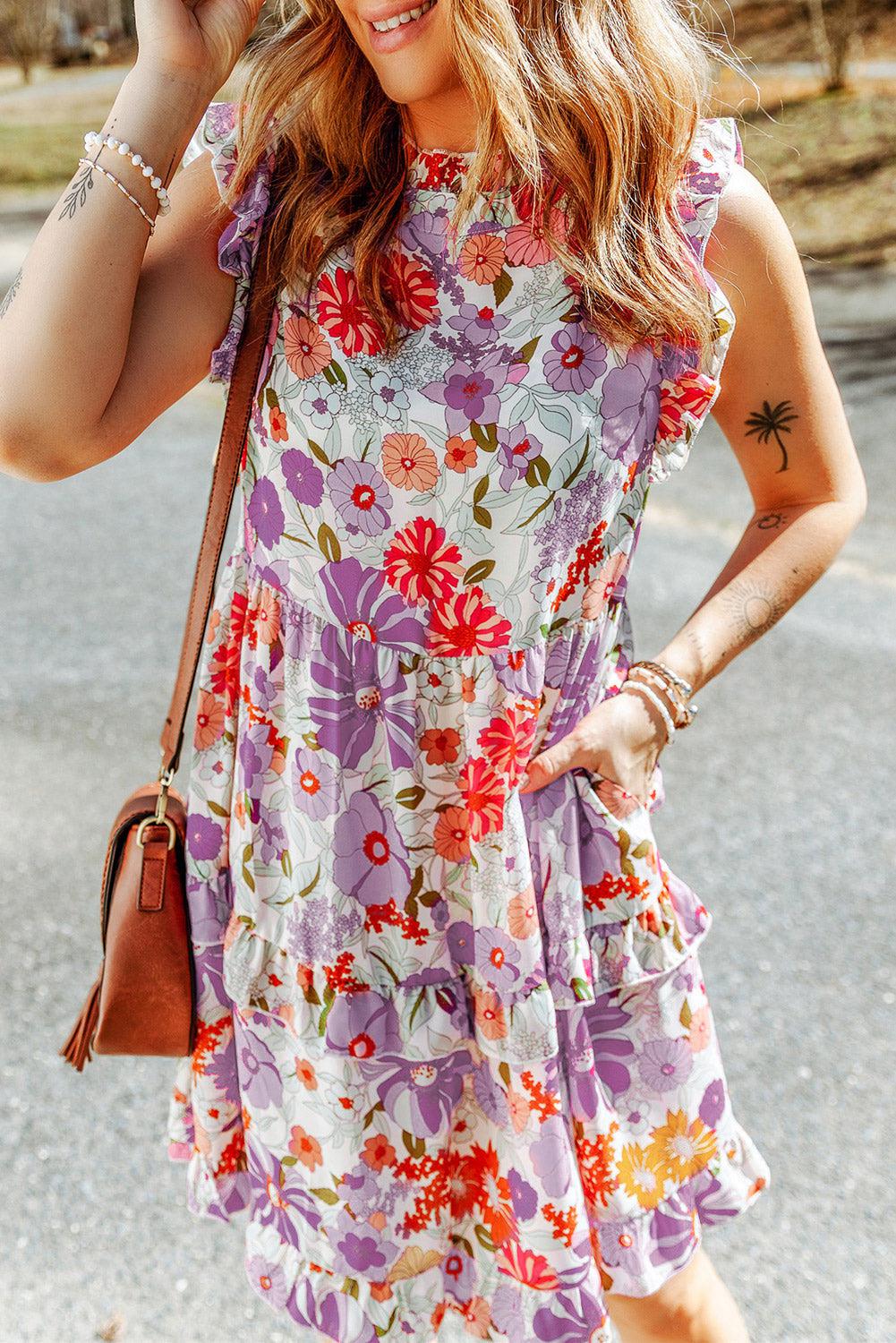 Floral Ruffled Tiered Dress BLUE ZONE PLANET