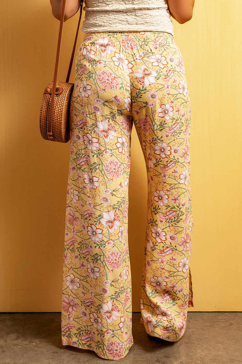 Floral Slit Wide Leg Pants BLUE ZONE PLANET