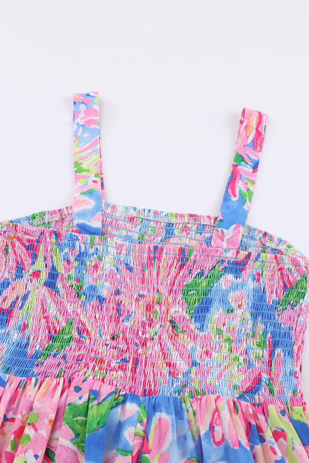 Floral Smocked Square Neck Jumpsuit with Pockets BLUE ZONE PLANET