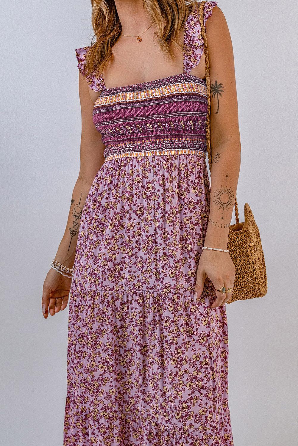 Floral Square Neck Maxi Dress BLUE ZONE PLANET