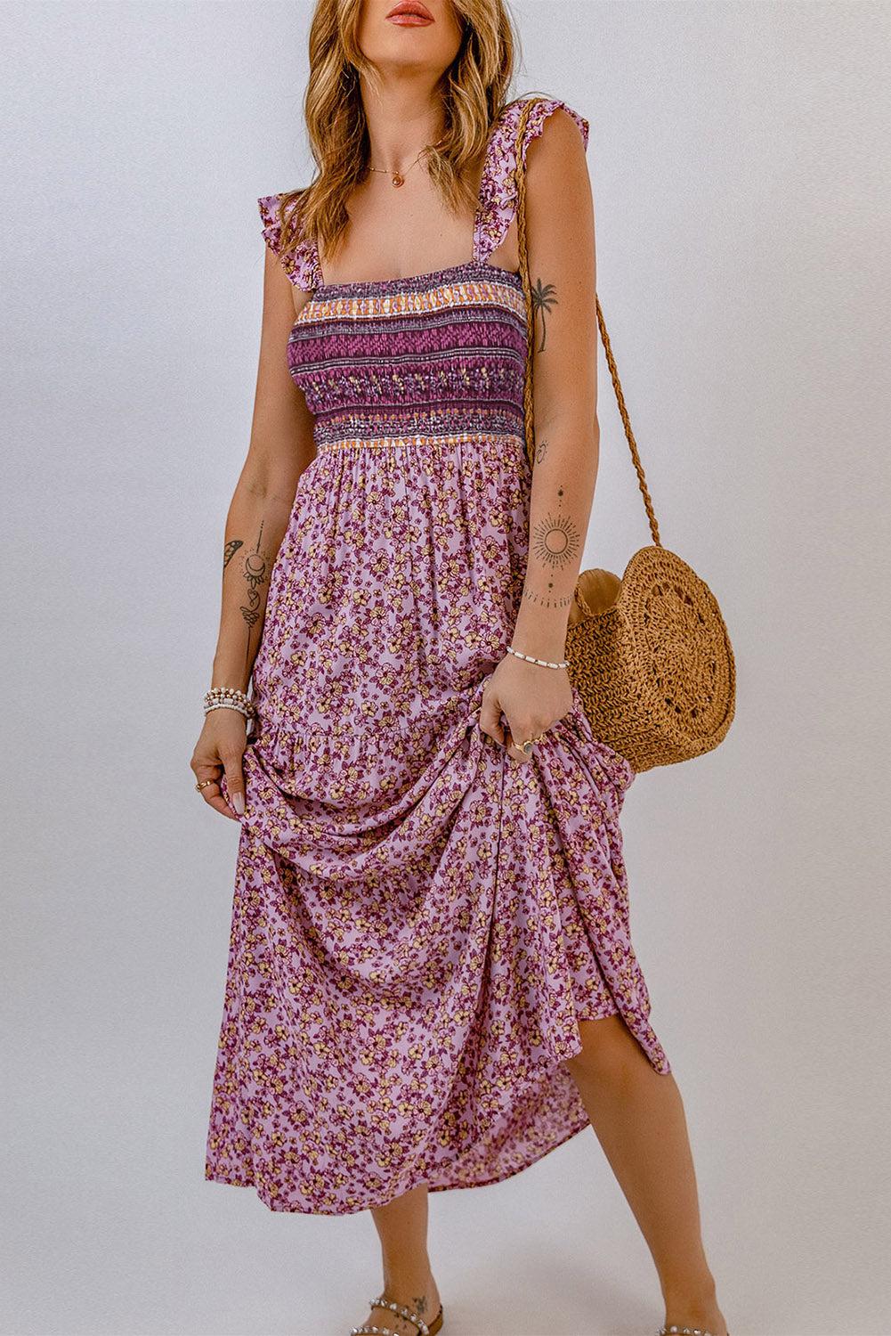 Floral Square Neck Maxi Dress BLUE ZONE PLANET