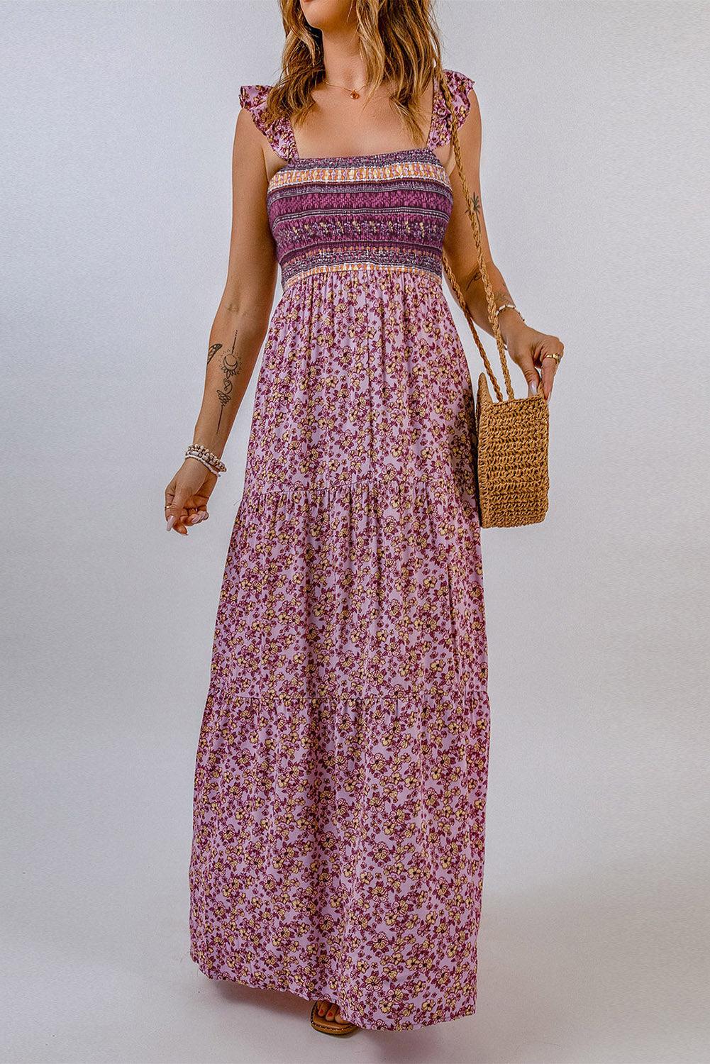 Floral Square Neck Maxi Dress BLUE ZONE PLANET