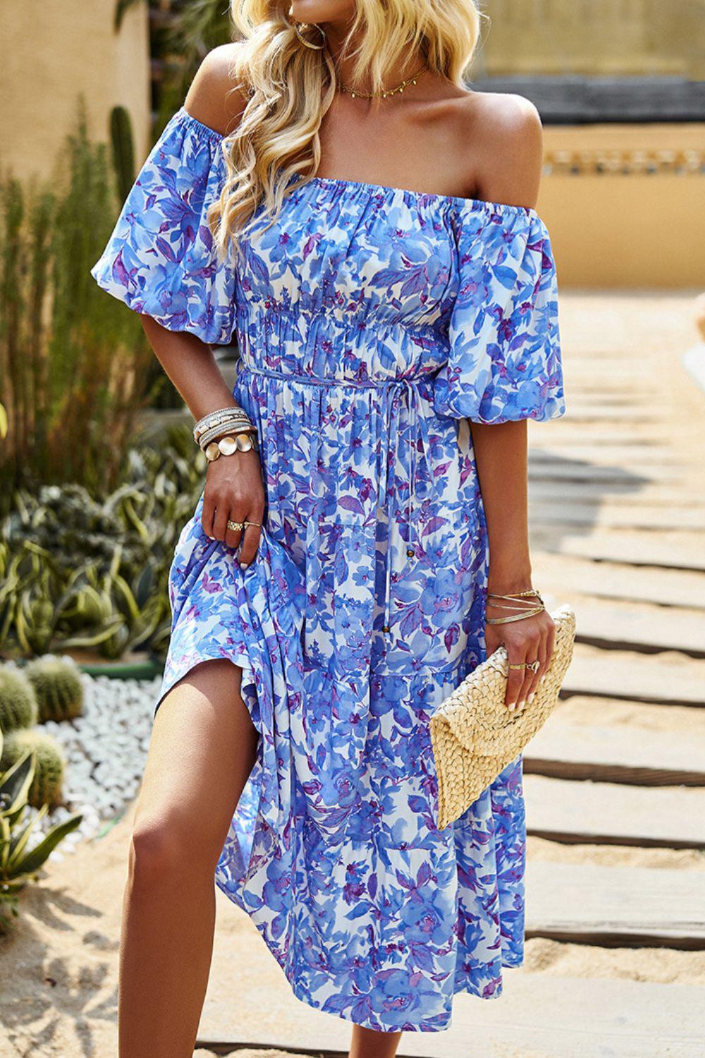Floral Square Neck Tiered Midi Dress BLUE ZONE PLANET