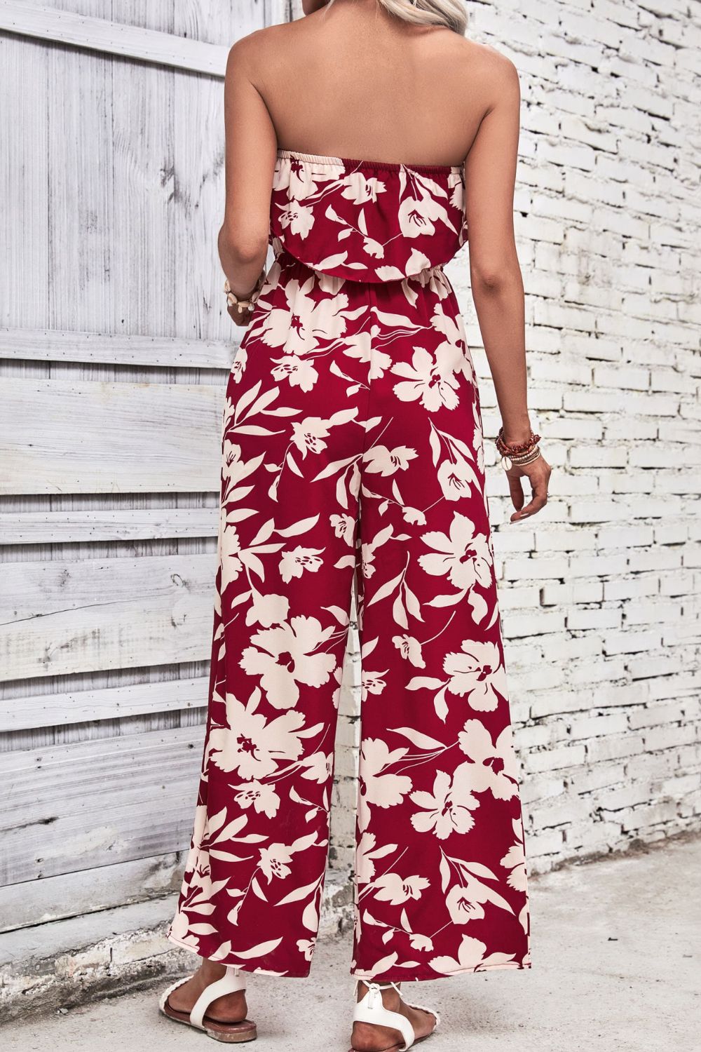 Floral Strapless Wide Leg Jumpsuit BLUE ZONE PLANET