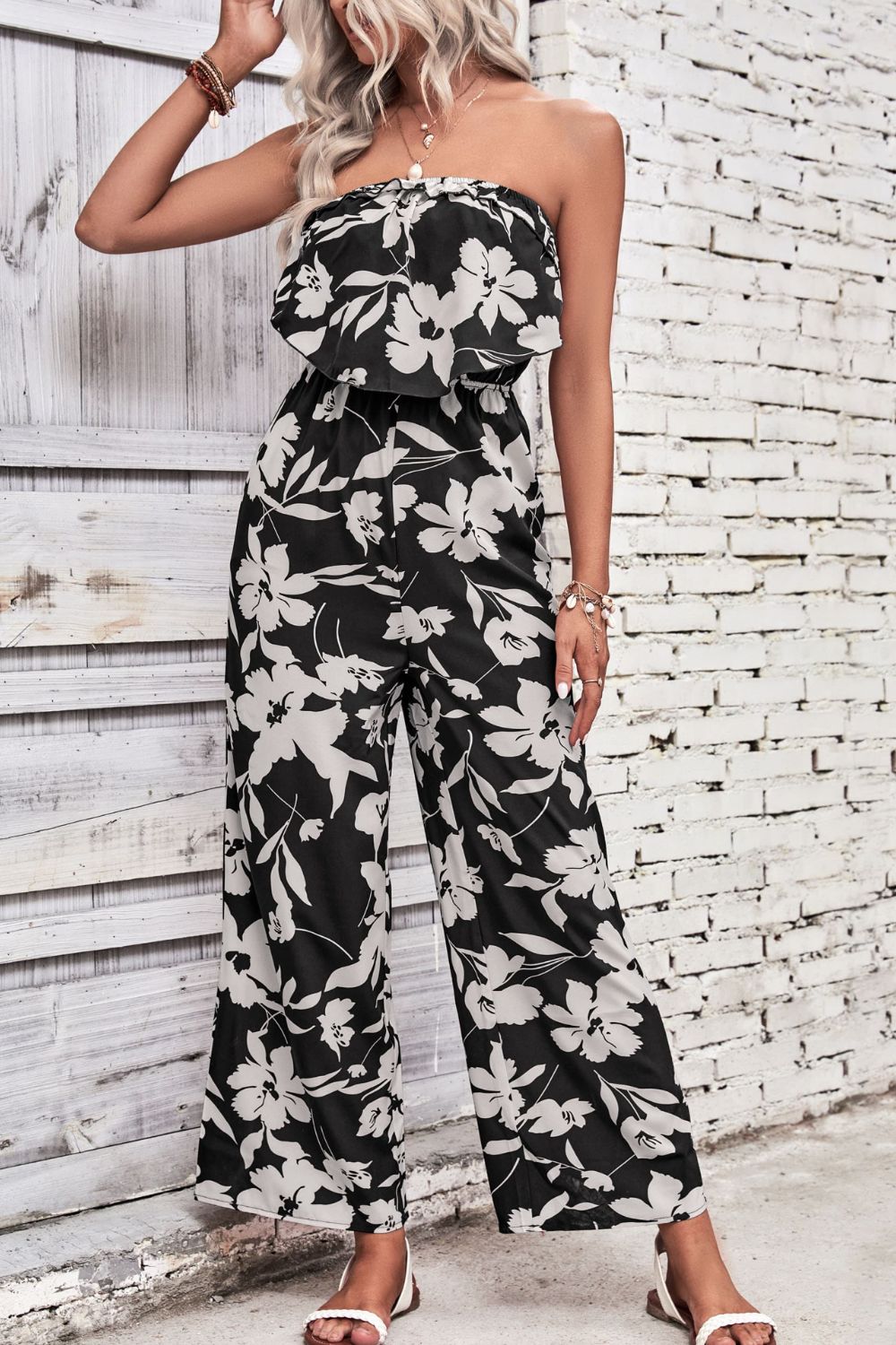 Floral Strapless Wide Leg Jumpsuit BLUE ZONE PLANET