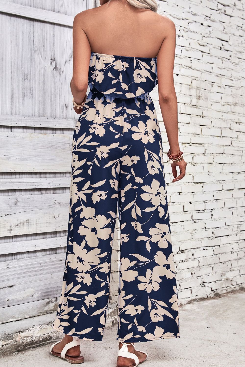 Floral Strapless Wide Leg Jumpsuit BLUE ZONE PLANET