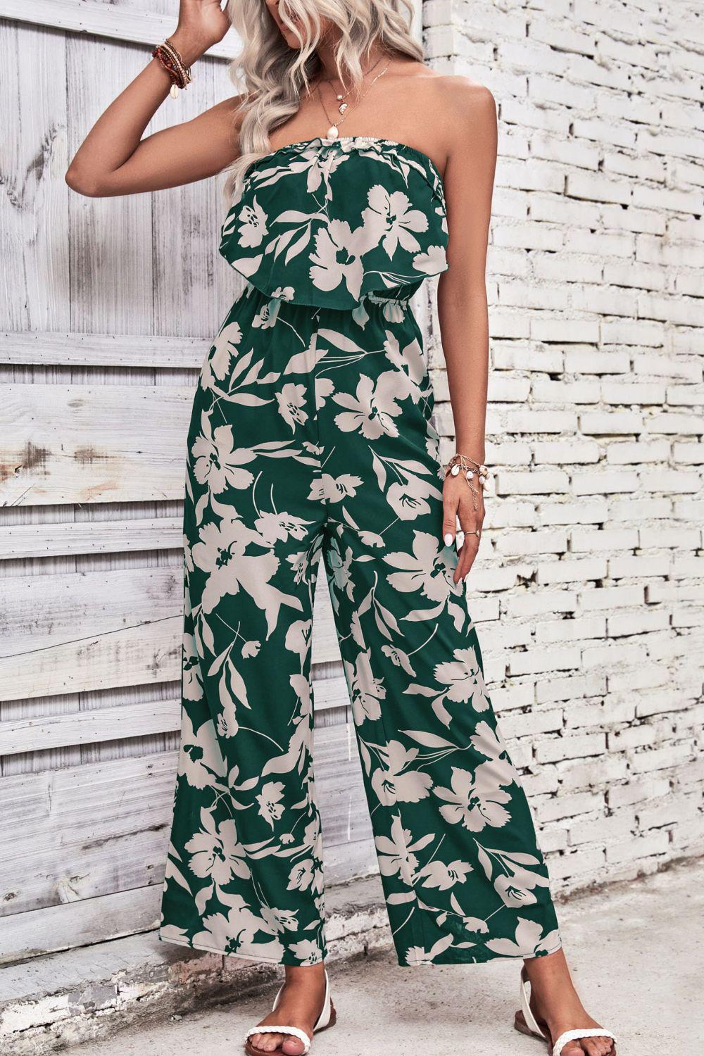 Floral Strapless Wide Leg Jumpsuit BLUE ZONE PLANET