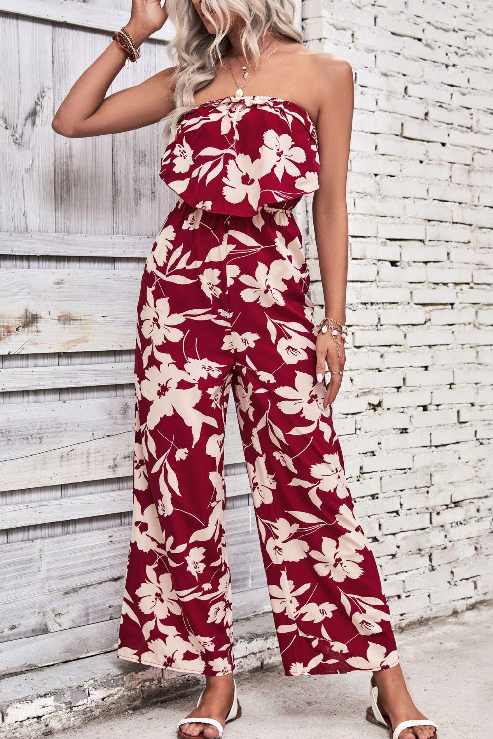 Floral Strapless Wide Leg Jumpsuit BLUE ZONE PLANET