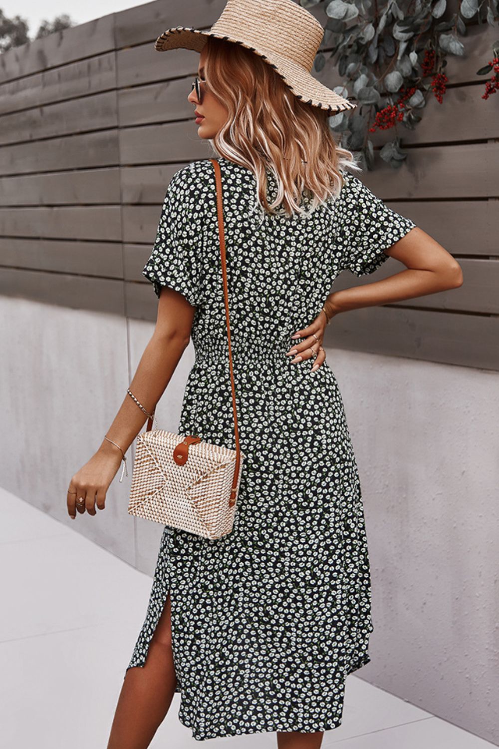 Floral Tie Front Slit Dress BLUE ZONE PLANET