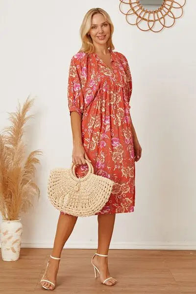 Floral Tie Neck Half Sleeve Dress Trendsi