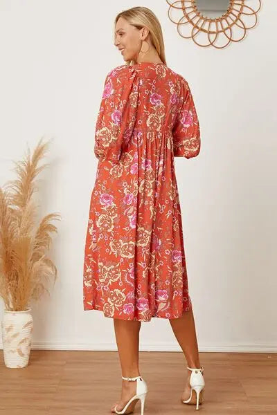 Floral Tie Neck Half Sleeve Dress Trendsi