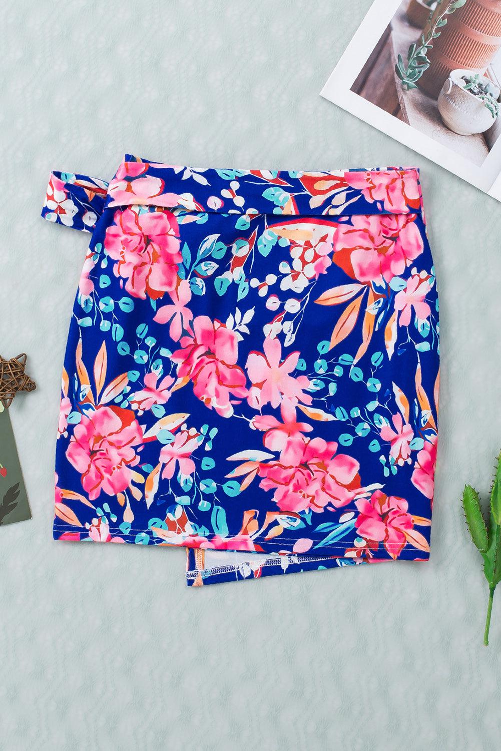 Floral Tied Mini Skirt BLUE ZONE PLANET