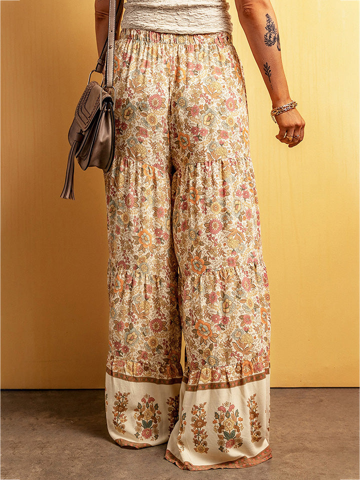 Floral Tiered Wide Leg Pants BLUE ZONE PLANET