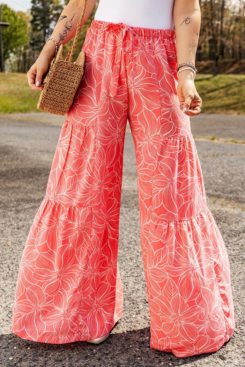 Floral Tiered Wide Leg Pants BLUE ZONE PLANET