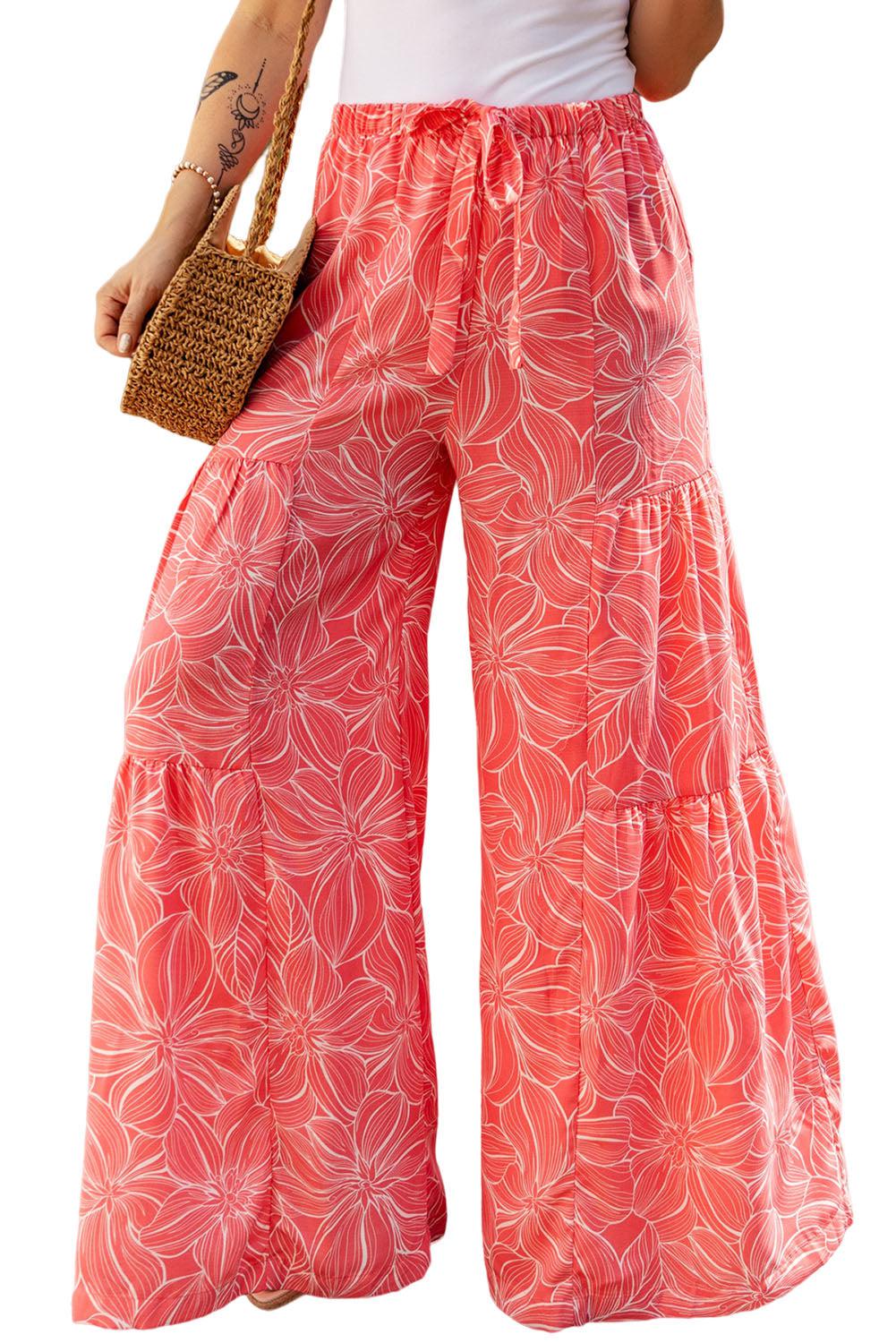 Floral Tiered Wide Leg Pants BLUE ZONE PLANET