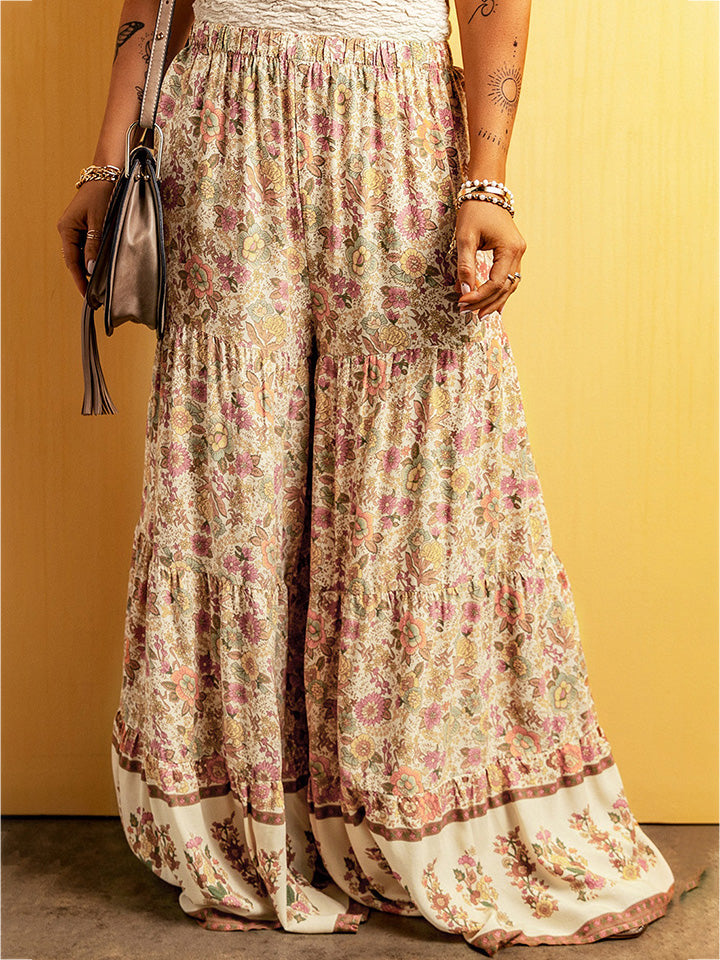 Floral Tiered Wide Leg Pants BLUE ZONE PLANET