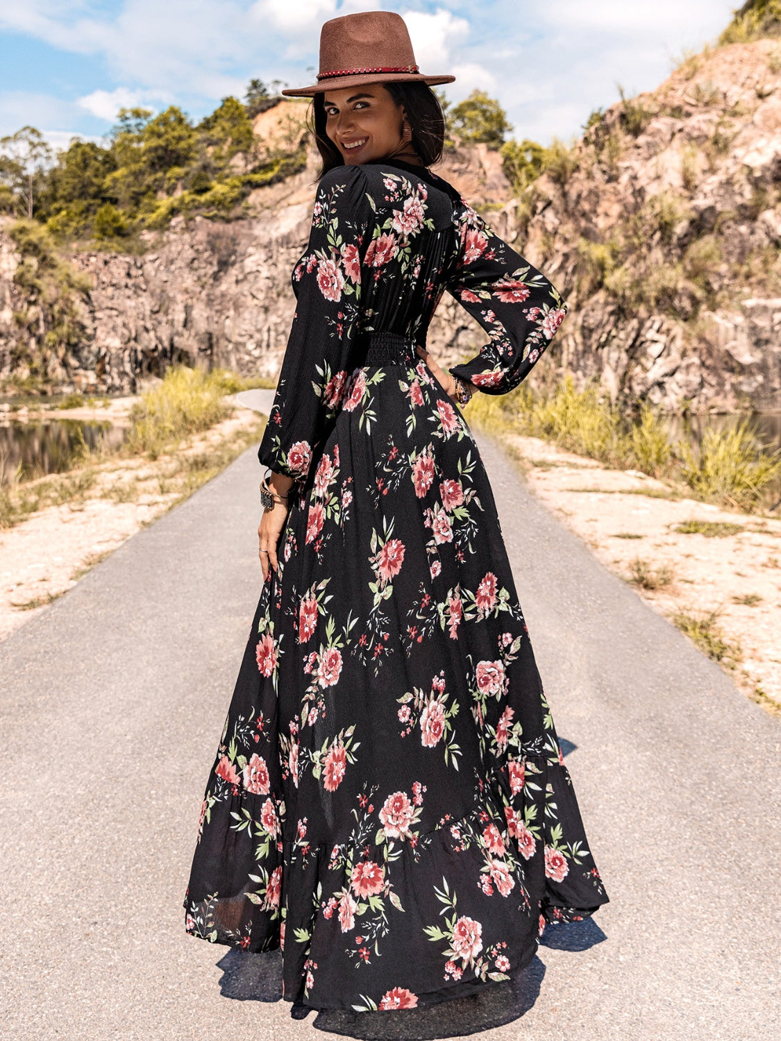 Floral V-Neck Split Maxi Dress BLUE ZONE PLANET