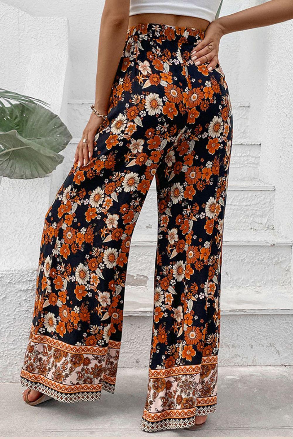 Floral Wide Leg Pants with Pockets BLUE ZONE PLANET