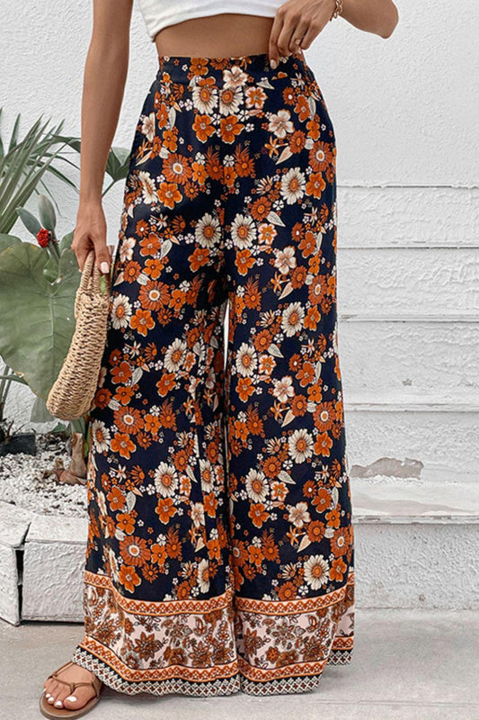 Floral Wide Leg Pants with Pockets BLUE ZONE PLANET