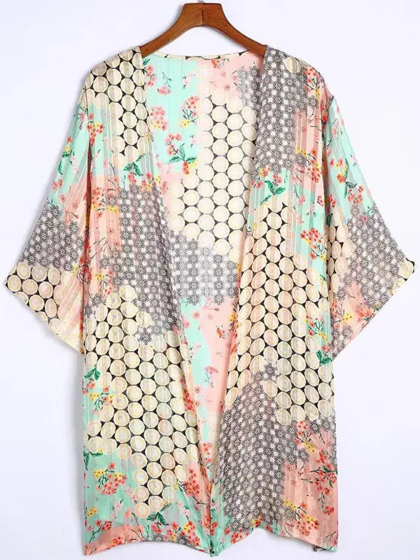 Floral cardigan short-sleeved chiffon sun protection clothing BLUE ZONE PLANET