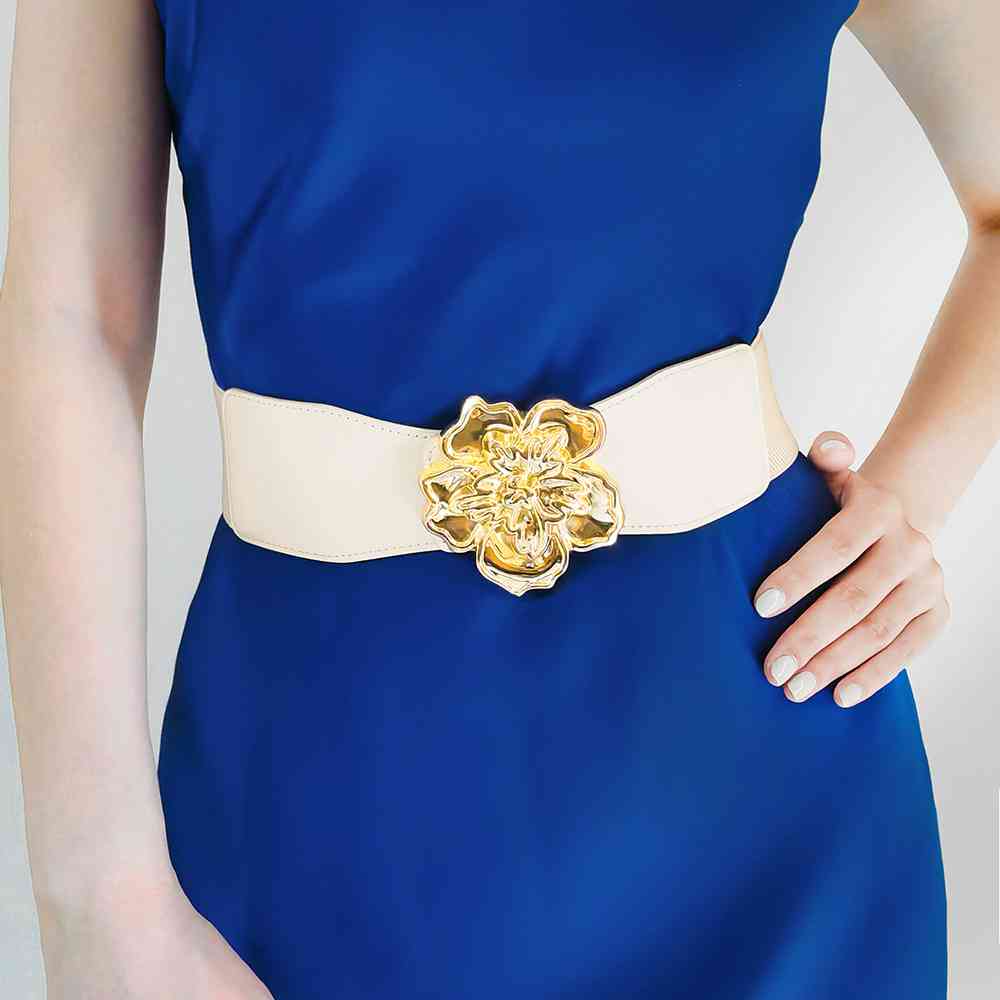 Flower Alloy Buckle Elastic Belt BLUE ZONE PLANET