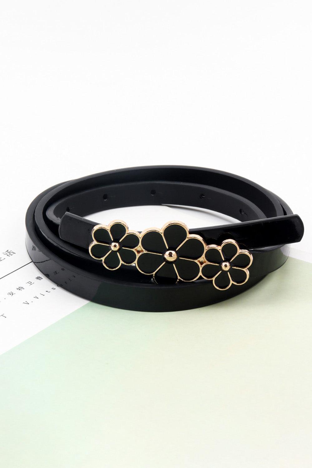 Flower Decor Skinny PU Belt BLUE ZONE PLANET