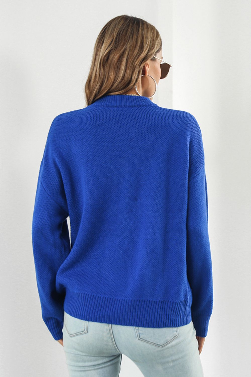 Flower Graphic Drop Shoulder Sweater BLUE ZONE PLANET