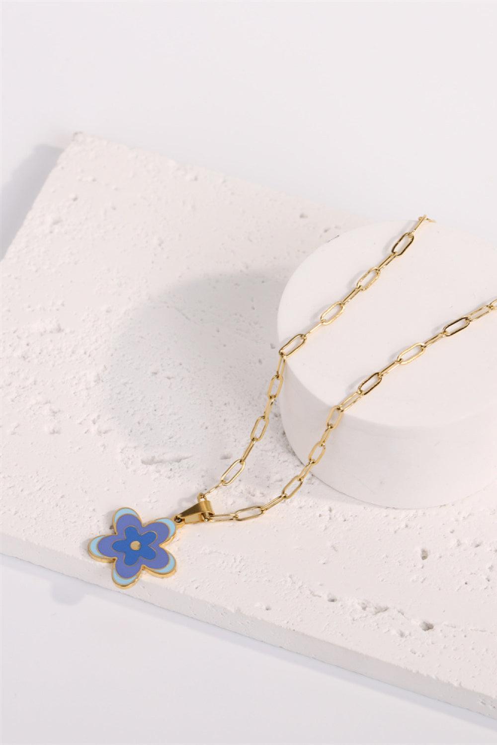 Flower Pendant Stainless Steel Necklace BLUE ZONE PLANET
