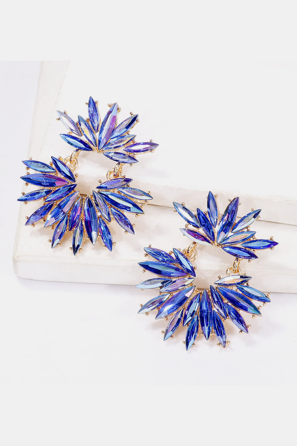 Flower Shape Glass Stone Dangle Earrings BLUE ZONE PLANET