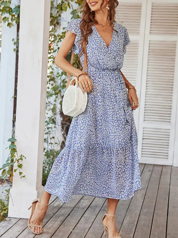 Flowy Dress Spring Summer Printed Vacation Skirt kakaclo