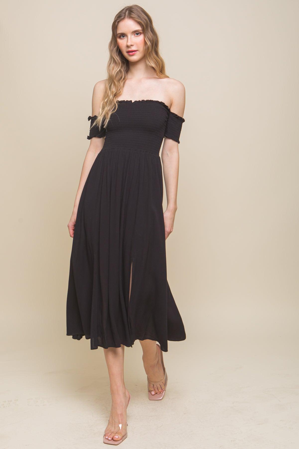 Flowy Off The Shoulder Midi Dress Blue Zone Planet